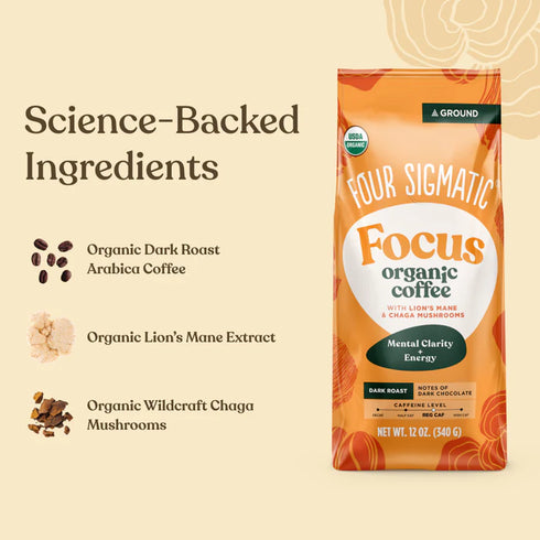 Four Sigmatic Focus Ground Coffee Organic Dark Roast with Lion's Mane & Chaga Mushrooms